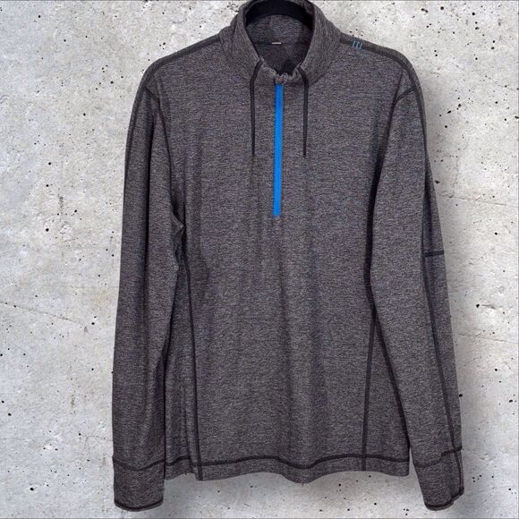 Lululemon Men's Sweat Session 1/2 Zip Large Pullover Sweater Heathered Black - Picture 8 of 9